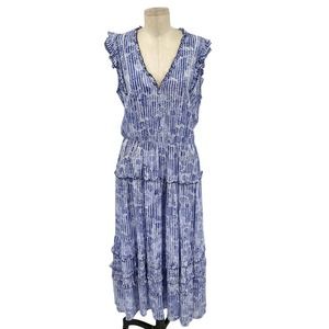 Poupette St Barth Paulina Midi Dress Blue Printed Size Large